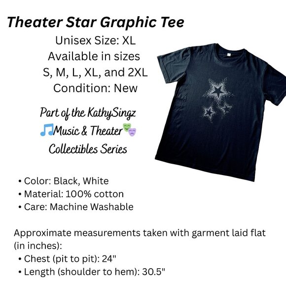 Theater Star Graphic T Shirt Size XL Black Cotton Short Sleeve Top - Picture 7 of 10